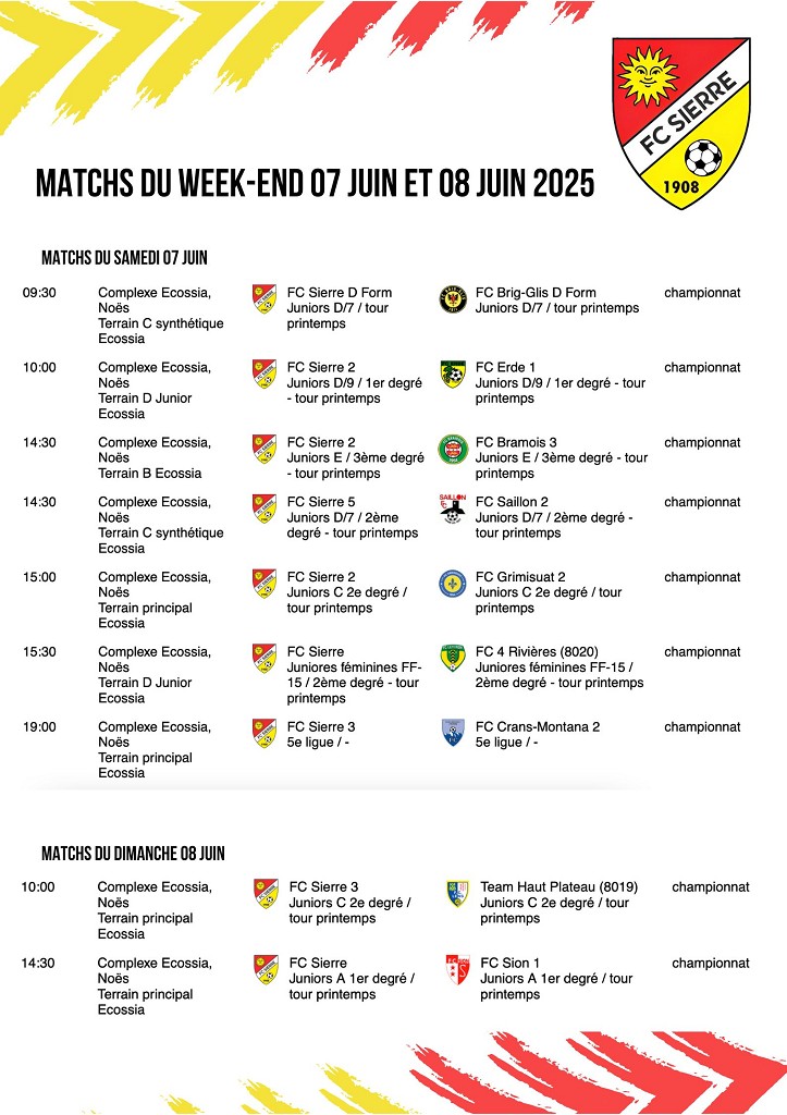 Matchs à domicile du week-end